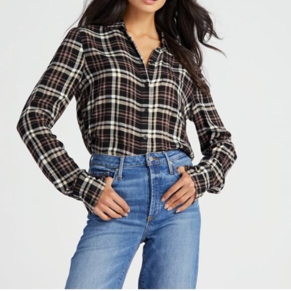 beachlunchlounge Tops - Beach Lunch Lounge Whitney Button Down Top Black & Sand Size M NWOT